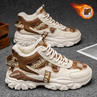 Sapatos masculinos de exterior para o exterior de inverno forrados a lã de algodão espesso, sapatos desportivos de sola grossa e de cano alto, sapatos casuais de pai para jovens para homens e versáteis