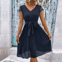 Amazon Vestido Feminino Transfronteiriço de Comércio Externo 2024 Novo Vestido Feminino Transfronteiriço Europeu e Americano em Retalhos de Cor Sólida Plissado