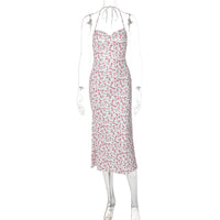 Vestido de comprimento médio, sem abertura de mangas mais vendido na Amazon transfronteiriço novo, doce e floral, sexy e doce e sexy