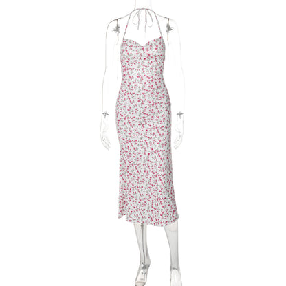 Vestido de comprimento médio, sem abertura de mangas mais vendido na Amazon transfronteiriço novo, doce e floral, sexy e doce e sexy