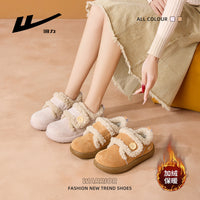 Sapatos Warrior de cor sólida, simples e quentes, sapatos Birkenstock à moda de inverno forrados a lã, sapatos de pão fofos e de peluche para mulheres