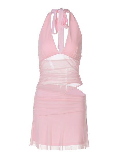 Comércio estrangeiro, vestido de retalho curto em retalhos em V profundo de estilo europeu e americano de estilo internacional, vestido em retalho em retalho escuro e ajustado à anca