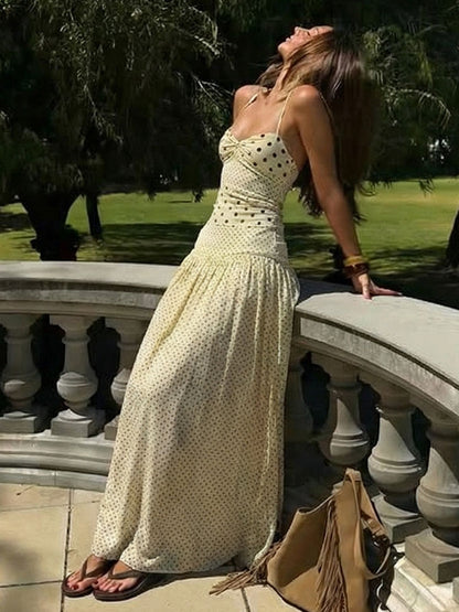 Verão 2026 Amazon Novo Vestido Feminino Sexy de Bolinhas Vintage Plissado Elegante Com Peças em Grosso