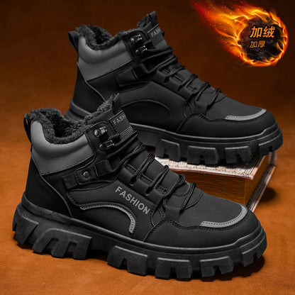 Botas Martin antiderrapantes com sola grossa e sola grossa, sapatos de algodão forrados a polar, botas de trabalho de neve para o inverno de 2025