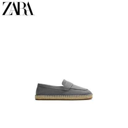 ZARA 2026 Primavera/Verão Sapatos Masculinos com Detalhes de Aba no Bolso, Tecido de Algodão, Sola de Linho, 2751720 400