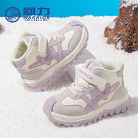 Sapatos versáteis de algodão color-block da Warrior Fashion, velcro infantil, sapatos desportivos casuais fáceis de deslizar, sapatos quentes forrados a lã