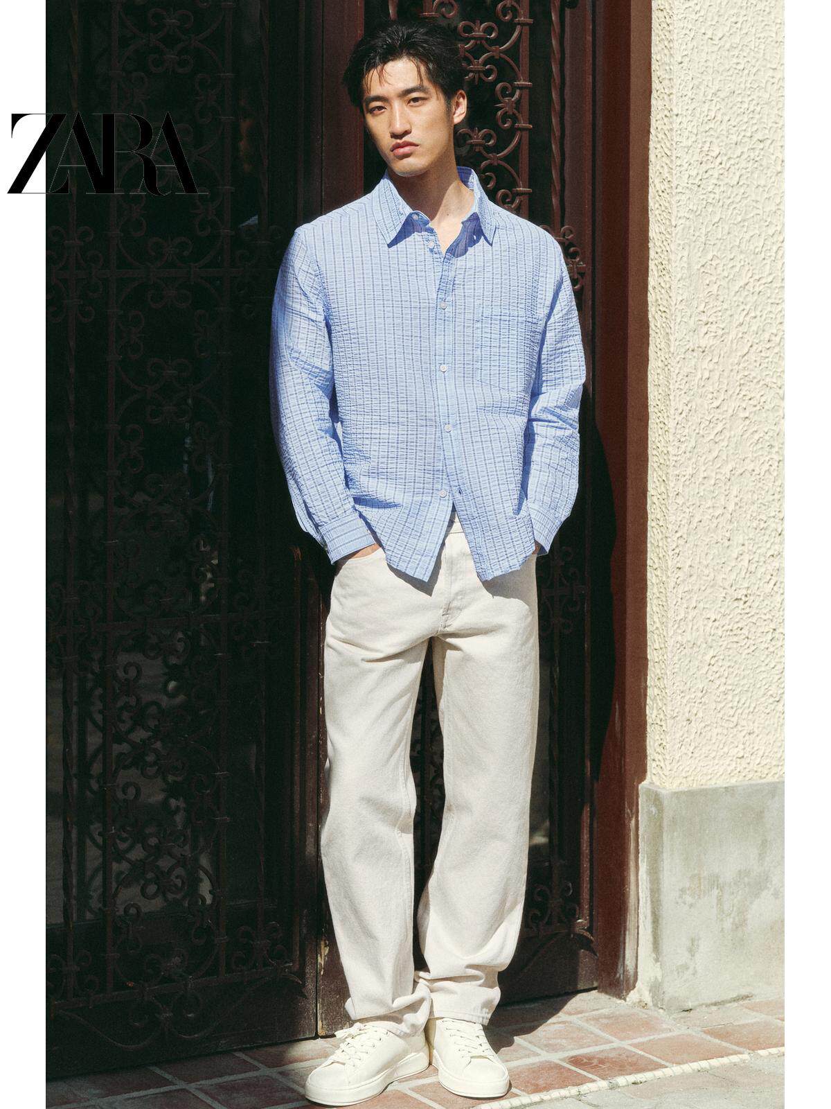 ZARA Primavera/Verão 2026 Novos Sapatos Masculinos: Tênis simples, de sola grossa, leve, com cadarço, branco (2243720 001)