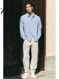 ZARA Primavera/Verão 2026 Novos Sapatos Masculinos: Tênis simples, de sola grossa, leve, com cadarço, branco (2243720 001)