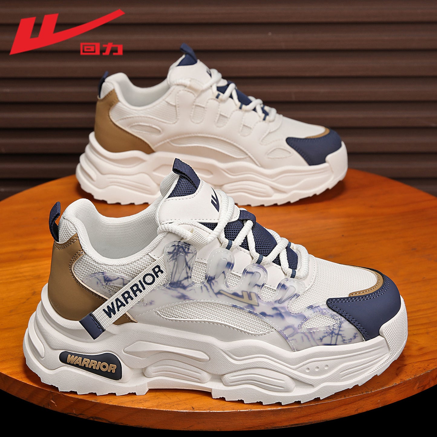 Ténis baixos de malha Warrior com rede respirável, sapatos casuais casuais anticolisão de bambu com sola grossa e de primavera, sapatos masculinos de moda na moda