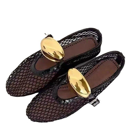 Temu Novos Sapatos Femininos Plus Size Transfronteiriços, sapatos de ballet em malha, fivelas de cinto femininas, acabamentos em verniz, confortáveis, respiráveis, ocos
