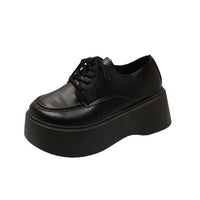 Sapatos simples de mulher com sola grossa, novos sapatos de couro com ponta redonda e ponta redonda de 2025 para primavera/outono, mocassins de estudante ao estilo britânico