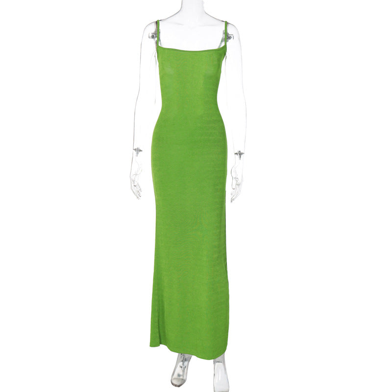 Comércio Exterior Europeu e Americano: vestido feminino novo vestido feminino de cor sólida com alça atrás recortada, elegante, justo à anca e alça sem ombro