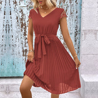 Amazon Vestido Feminino Transfronteiriço de Comércio Externo 2024 Novo Vestido Feminino Transfronteiriço Europeu e Americano em Retalhos de Cor Sólida Plissado
