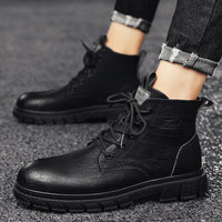 Martin Boots Calçado de trabalho masculino Outono 2024 Novos Sapatos de Trabalho Casuais Pretos Puros Pretos Médios de Estilo Britânico