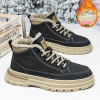 Botas Martin de homem, sapatos de trabalho engrossados e quentes forrados a polar de inverno, sapatos de algodão de neve vintage britânicos de gama média