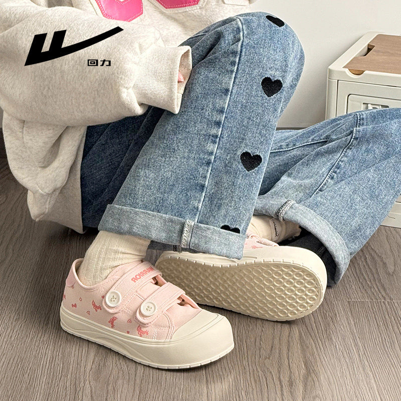Os novos sapatos de lona estilosos e estéticos da Warrior 2026, sapatos simples fofos com blocos de cor em velcro, sapatos femininos elegantes e versáteis