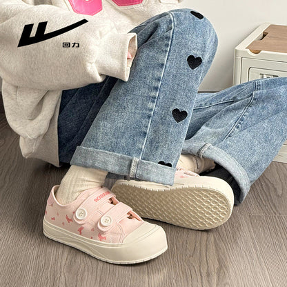 Os novos sapatos de lona estilosos e estéticos da Warrior 2026, sapatos simples fofos com blocos de cor em velcro, sapatos femininos elegantes e versáteis