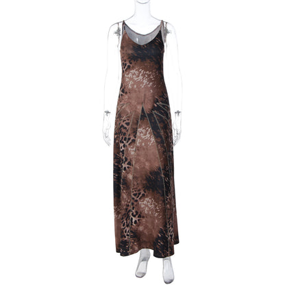 2026 Primavera, Europa e América Nova Moda Feminina Estampada de Leopardo Slim Street Style Vestido de gravata longa por grosso