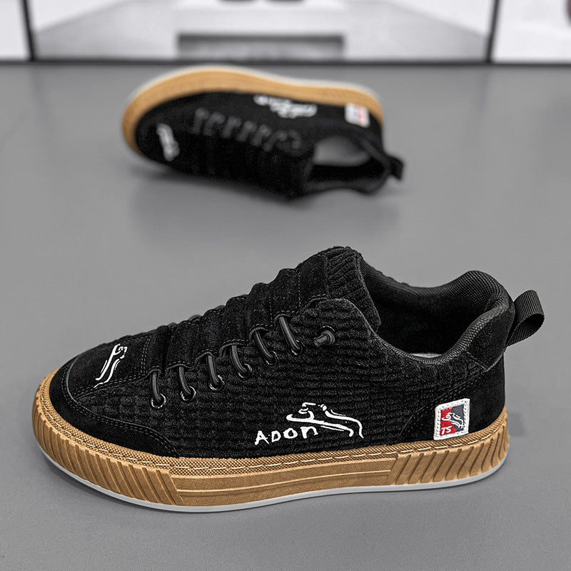 Sapatos de lona para homem, ténis casuais de veludo cotelê versáteis de primavera, sapatos de um pé para homem com um pé, sapatos desportivos com sola macia e modernos para homens