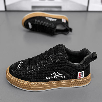 Sapatos de lona para homem, ténis casuais de veludo cotelê versáteis de primavera, sapatos de um pé para homem com um pé, sapatos desportivos com sola macia e modernos para homens