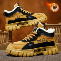 Sapatos de caminhada de trabalho de cabo alto forrados a polar de inverno 2025, botas desportivas de algodão de neve resistentes ao desgaste masculino