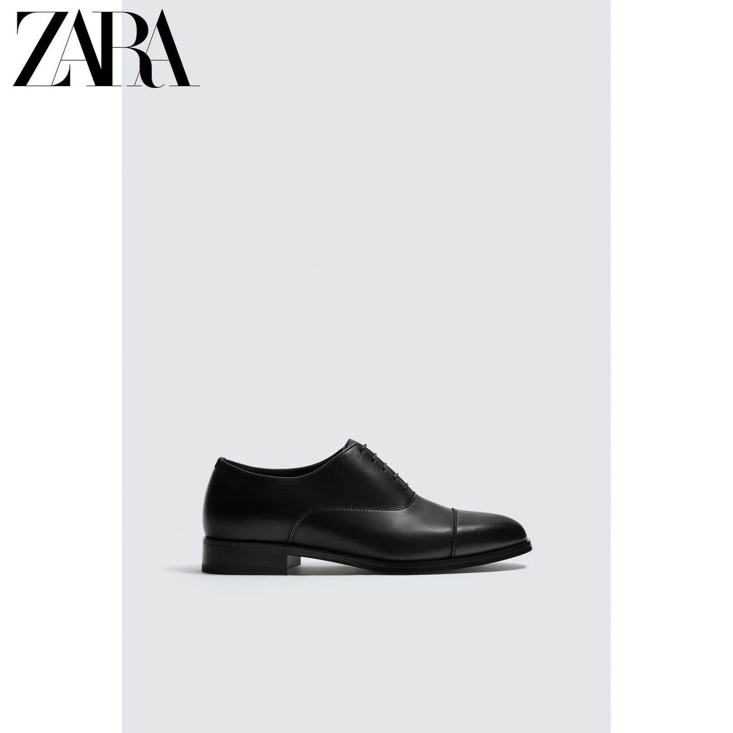 ZARA Coleção Primavera/Verão 2026 - Sapatos Masculinos: Oxford Preto Minimalista de Bico Fino e Salto Baixo, 2489720 800