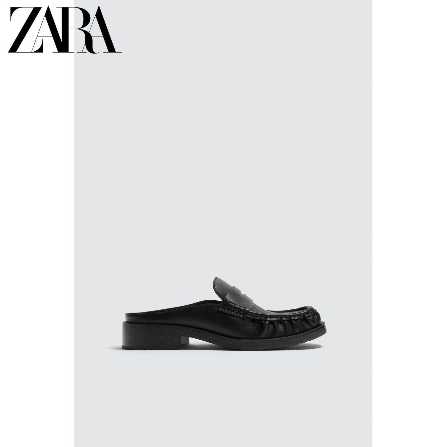 ZARA 2026 Primavera/Verão Novos Sapatos Masculinos Mocassins Pretos Simples de Bico Quadrado e Calcanhar Aberto 2619720 800