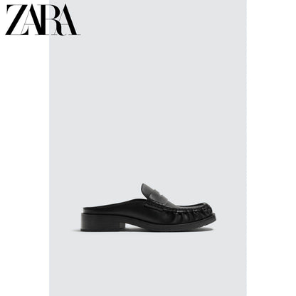ZARA 2026 Primavera/Verão Novos Sapatos Masculinos Mocassins Pretos Simples de Bico Quadrado e Calcanhar Aberto 2619720 800
