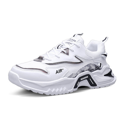 Sapatos masculinos, primavera versátil para jovens de corrida casual, sapatos desportivos de sola grossa para homem, sapatilhas de pai branco para homens na moda