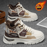 Botas Martin de cano alto para sapatos quentes de algodão forrados a polar de inverno, sapatos de trabalho casuais com sola grossa que aumentam a altura, botas de equitação impermeáveis em pele