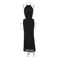 Amazon Novo Vestido Feminino Feminino de Metal com Anel Metálico, Gola Halter, Sexy Sem Costas, Dropshipping de Vestido Longo que Envolve a Anca