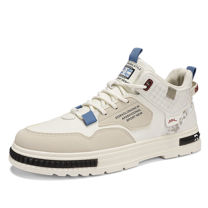 Novos sapatos altos para a primavera de 2024 para homem, sapatos desportivos casuais para homens, sapatos respiráveis com sola grossa, sapatos brancos pequenos da moda