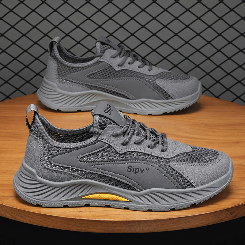 Sapatos masculinos de malha respirável de verão finos de malha oca, ténis desportivos casuais, calçado de trabalho masculino com humidade
