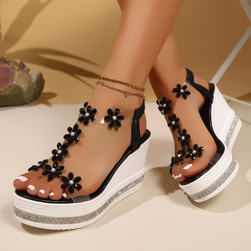 Sandálias de sola grossa para mulheres no Comércio Exterior, Novo Sapatos de Praia de Fada de Fada com cunha de moda plus size 2025