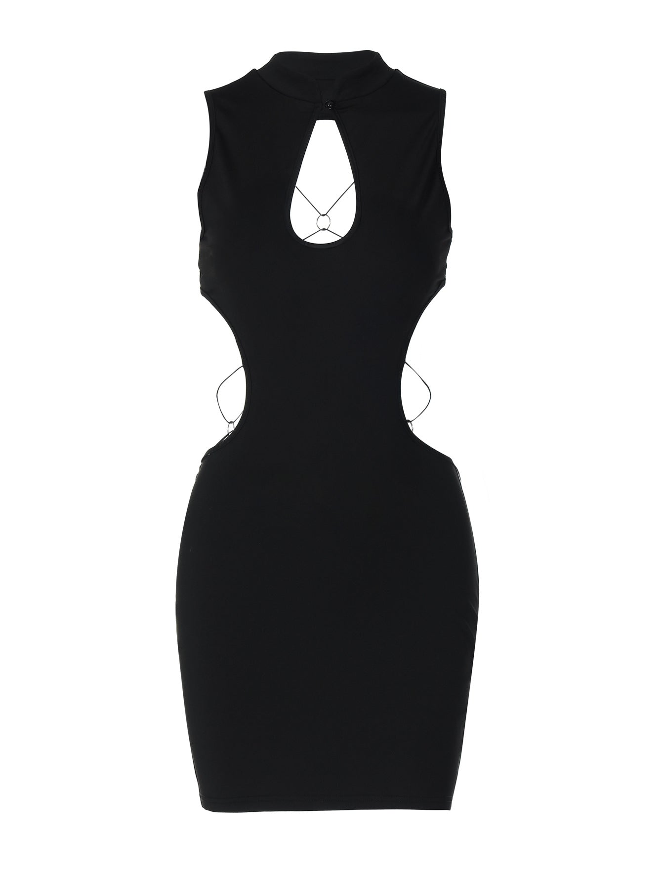 Novo vestido curto de rapariga de rapariga recortado, europeu e americano, recortado sem costas, retalhos em borboleta, vestido curto e picante para raparigas