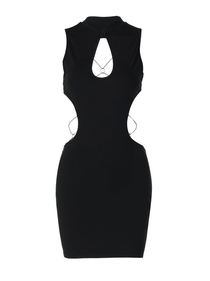 Novo vestido curto de rapariga de rapariga recortado, europeu e americano, recortado sem costas, retalhos em borboleta, vestido curto e picante para raparigas