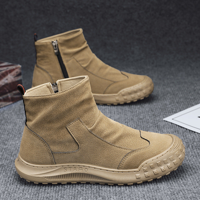 Novas botas Martin de outono com fecho lateral 2024 para homem, sapatos vintage britânicos Chelsea high-top masculino