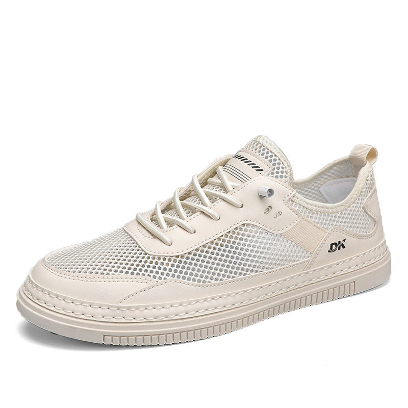 Sapatos masculinos: sapatos desportivos casuais de malha fina e respiráveis de verão, sapatos de malha oca de um passo para adolescentes, sapatos pequenos de quadro branco, sapatos modernos