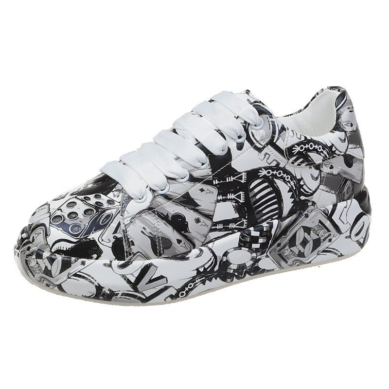 Sapatos coloridos de pai para mulheres, tendência de verão e outono Novos graffiti estampados da Amazon, sapatos casuais plus size