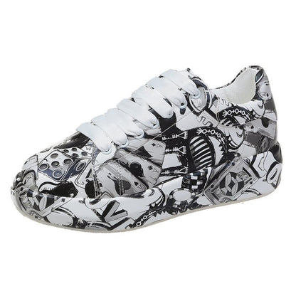 Sapatos coloridos de pai para mulheres, tendência de verão e outono Novos graffiti estampados da Amazon, sapatos casuais plus size