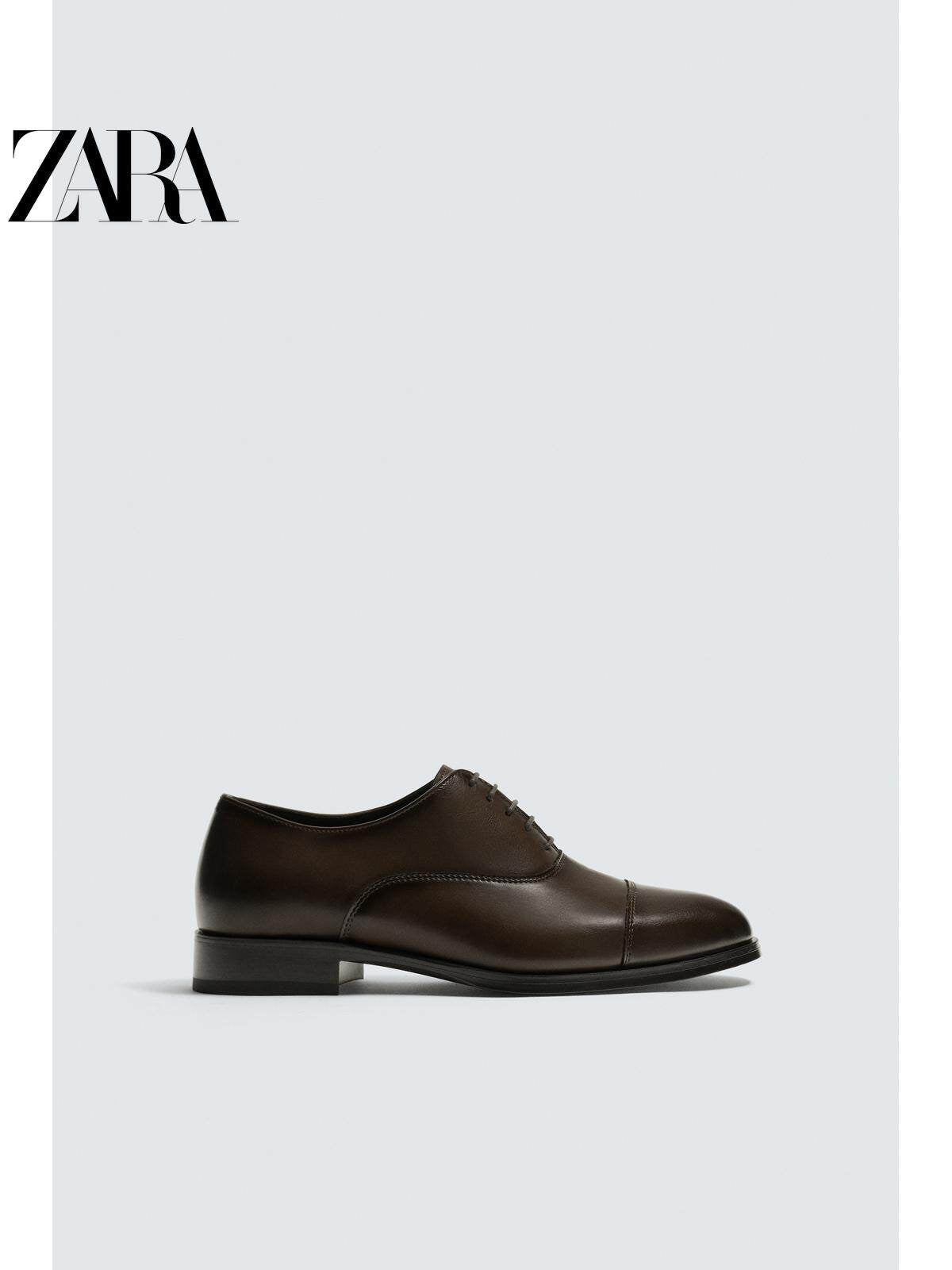 Sapatos masculinos ZARA Primavera/Verão 2026, marrom, bico fino simples, salto baixo, modelo Oxford formal, código 2489720 700