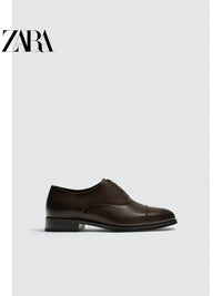 Sapatos masculinos ZARA Primavera/Verão 2026, marrom, bico fino simples, salto baixo, modelo Oxford formal, código 2489720 700