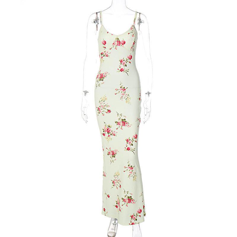Europa e América 2026, vestido comprido de decote em U estampado de nova moda, vestido de camisola feminina ajustado e à venda, por grosso para mulheres