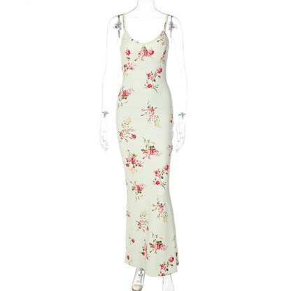 Europa e América 2026, vestido comprido de decote em U estampado de nova moda, vestido de camisola feminina ajustado e à venda, por grosso para mulheres