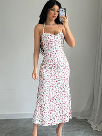 Vestido de comprimento médio, sem abertura de mangas mais vendido na Amazon transfronteiriço novo, doce e floral, sexy e doce e sexy