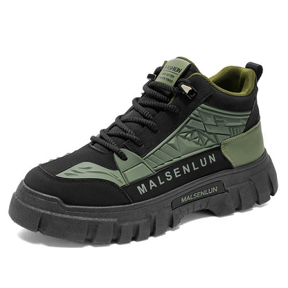 Botas Martin de homem, botas de trabalho de topo alto de outono, britânicos americanos vintage para caminhadas ao ar livre, impermeáveis, antiderrapantes e de sola grossa, que aumentam a altura