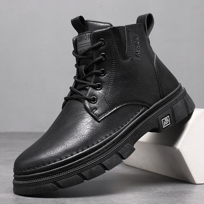 Botas Martin para Homem Outono 2025 Novas Botas Masculinas, Botas de trabalho pretas de cano alto versátil, Sapatos de Pele Casual