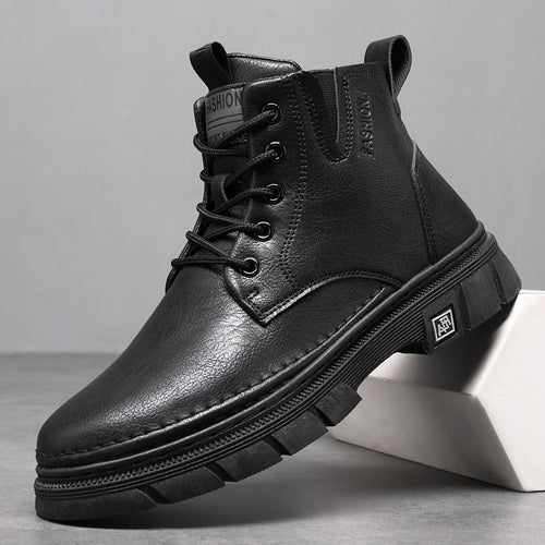 Botas Martin para Homem Outono 2025 Novas Botas Masculinas, Botas de trabalho pretas de cano alto versátil, Sapatos de Pele Casual