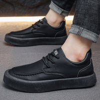 Homens Primavera 2025 Novos Sapatos Vintage, Versáteis Modernos de Pele Masculina De Sola Grossa, Ténis Impermeáveis Impermeáveis Antiderrapantes
