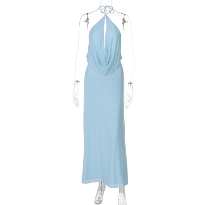 Conjunto de vestido feminino feminino, sexy de gola oca com alças finas, ajustado justo, ajustado e ajustado à anca, para mulheres